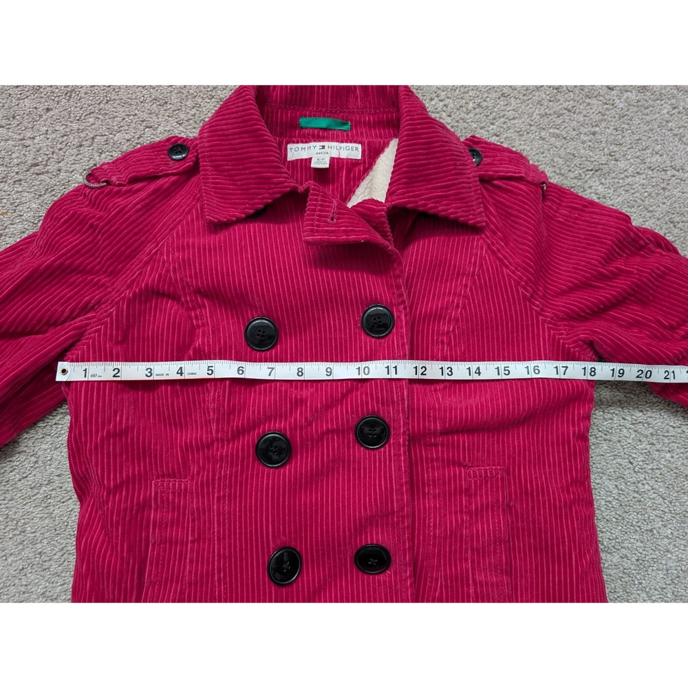 Tommy Hilfiger Pea Coat Women Petite S Corduroy Pink Faux Shearling Lining - Picture 7 of 13